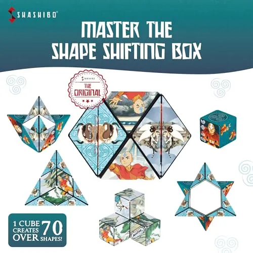 SHASHIBO Avatar The Last Airbender Shape Shifting Box - Award-Winning, Patented Magnetic Puzzle Cube w/ 36 Rare Earth Magnets - Fidget Transforms Into Over 70 Shapes (Avatar - Air)