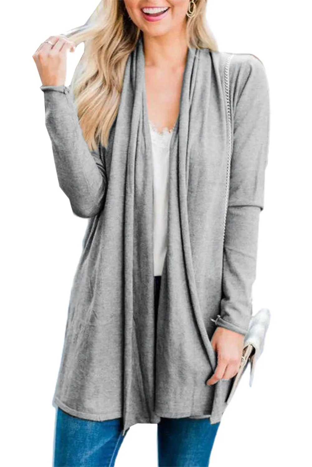 Shawl Neckline Open Front Cardigan