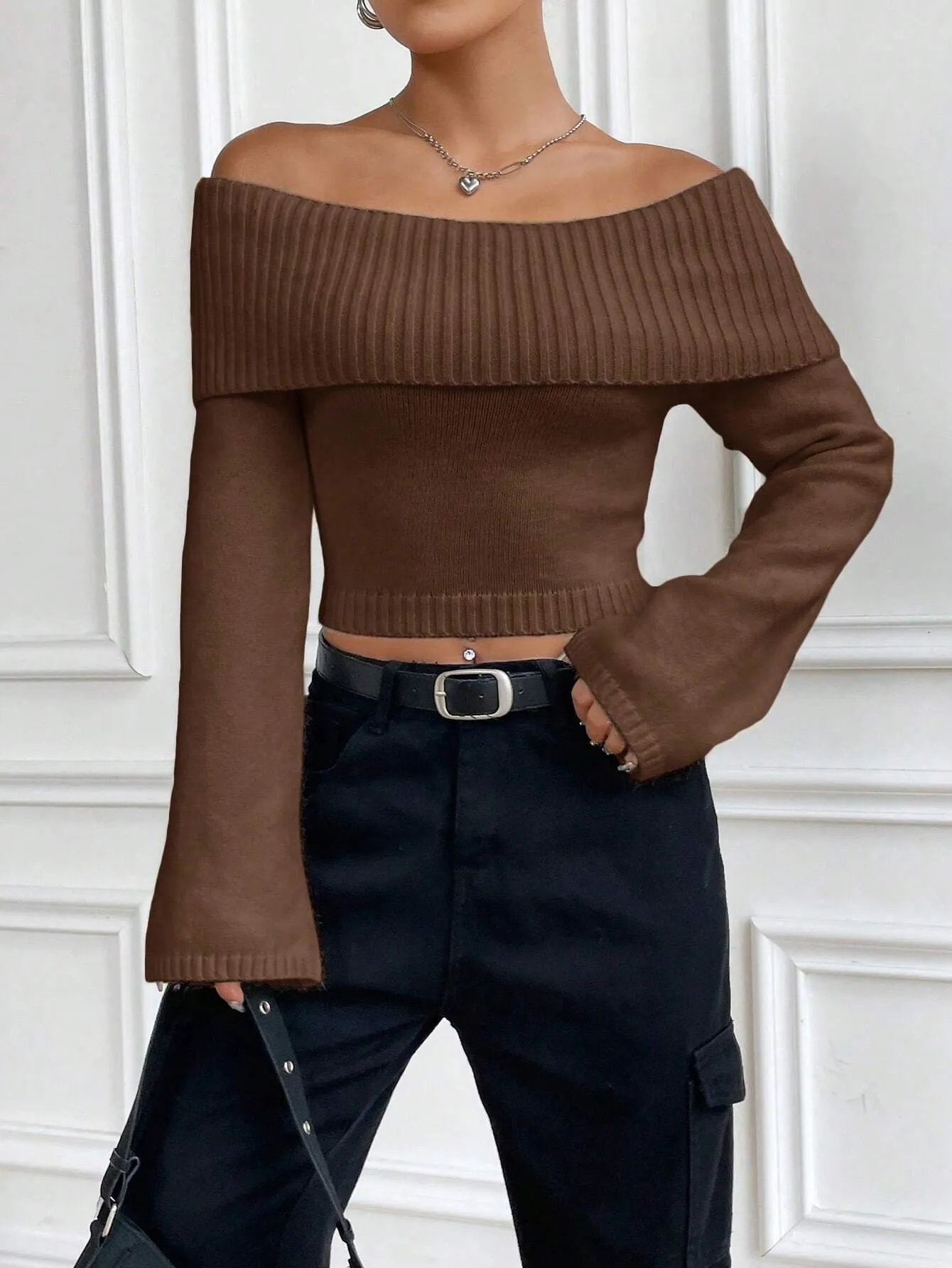 SHEIN MOOSTA Off-Shoulder Casual All-Match Sweater