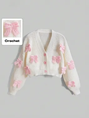 SHEIN ROMWE Kawaii Women's Pink Three-Dimensional Bow Accessories Cute Girl Minimalist Sexy Cardigan