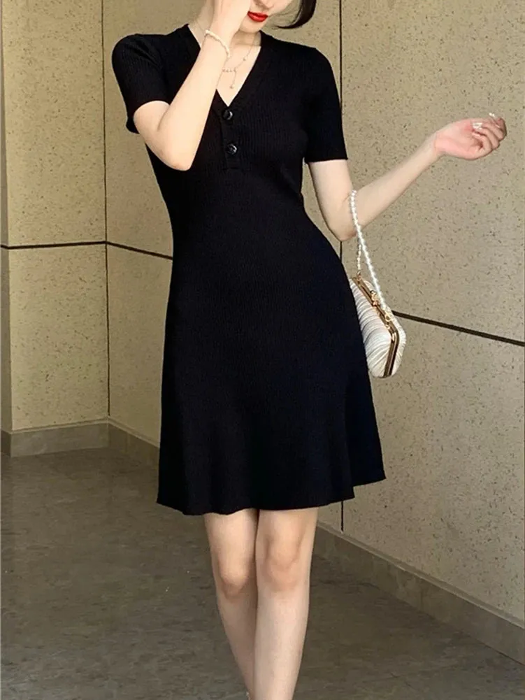 Short Sleeve Sexy Mini Dress Summer Women Fashion Streetwear Outfits Cute Solid Y2K Party Clothing C-009