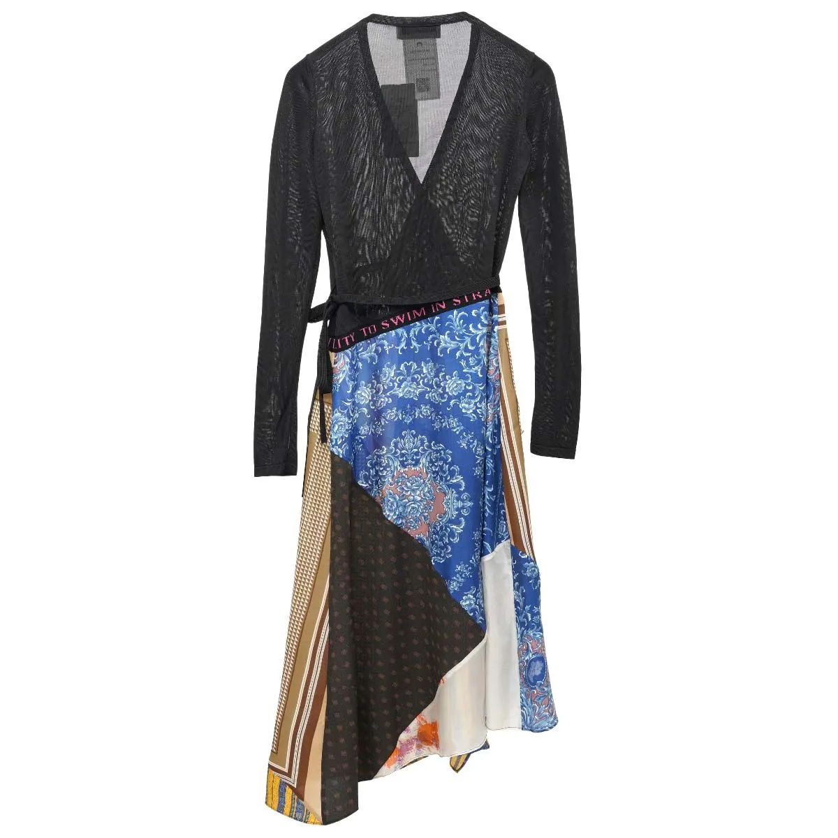 SILK SCARVES HYBRID-WRAP KNIT DRESS -REGENERATED- / MULTICOLOR