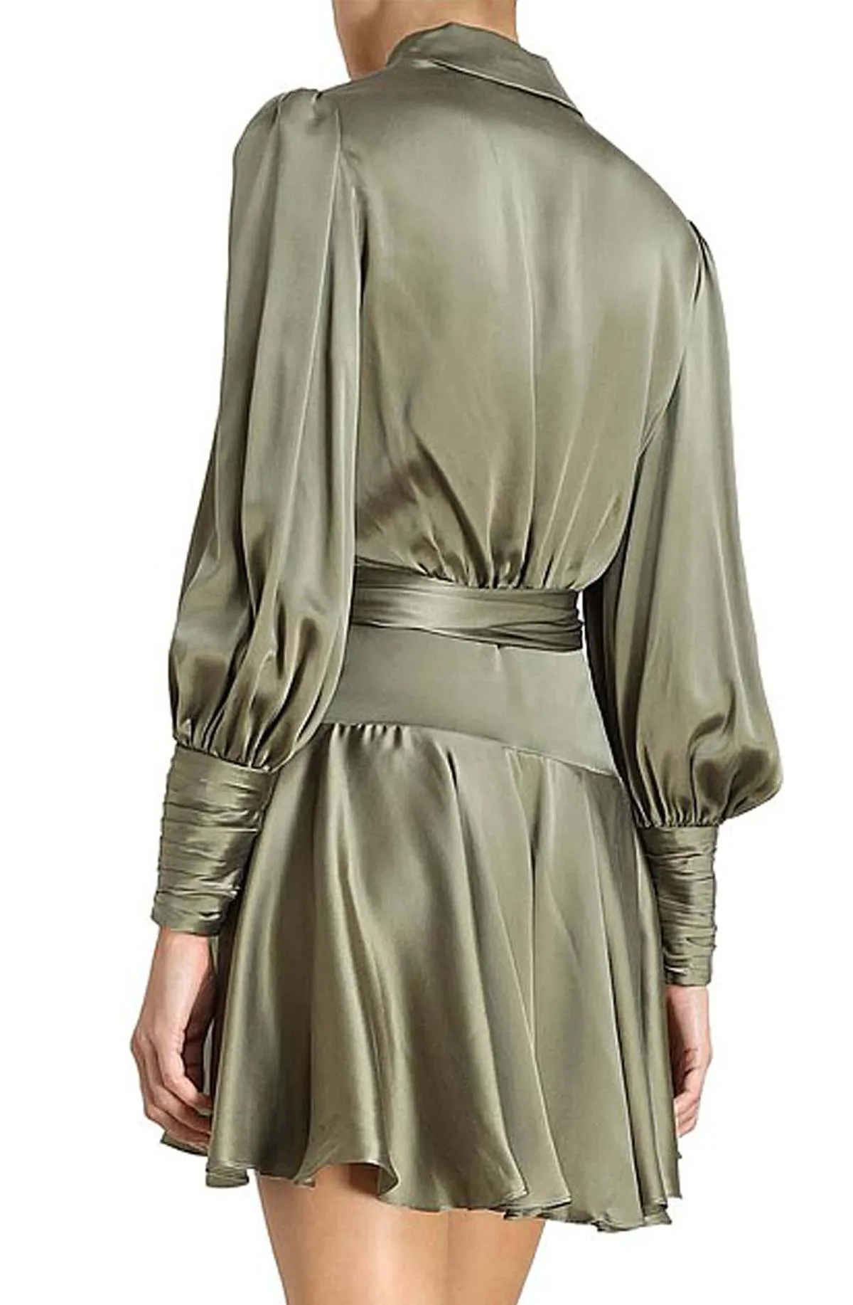 Silk Wrap Mini Dress (Fennel)