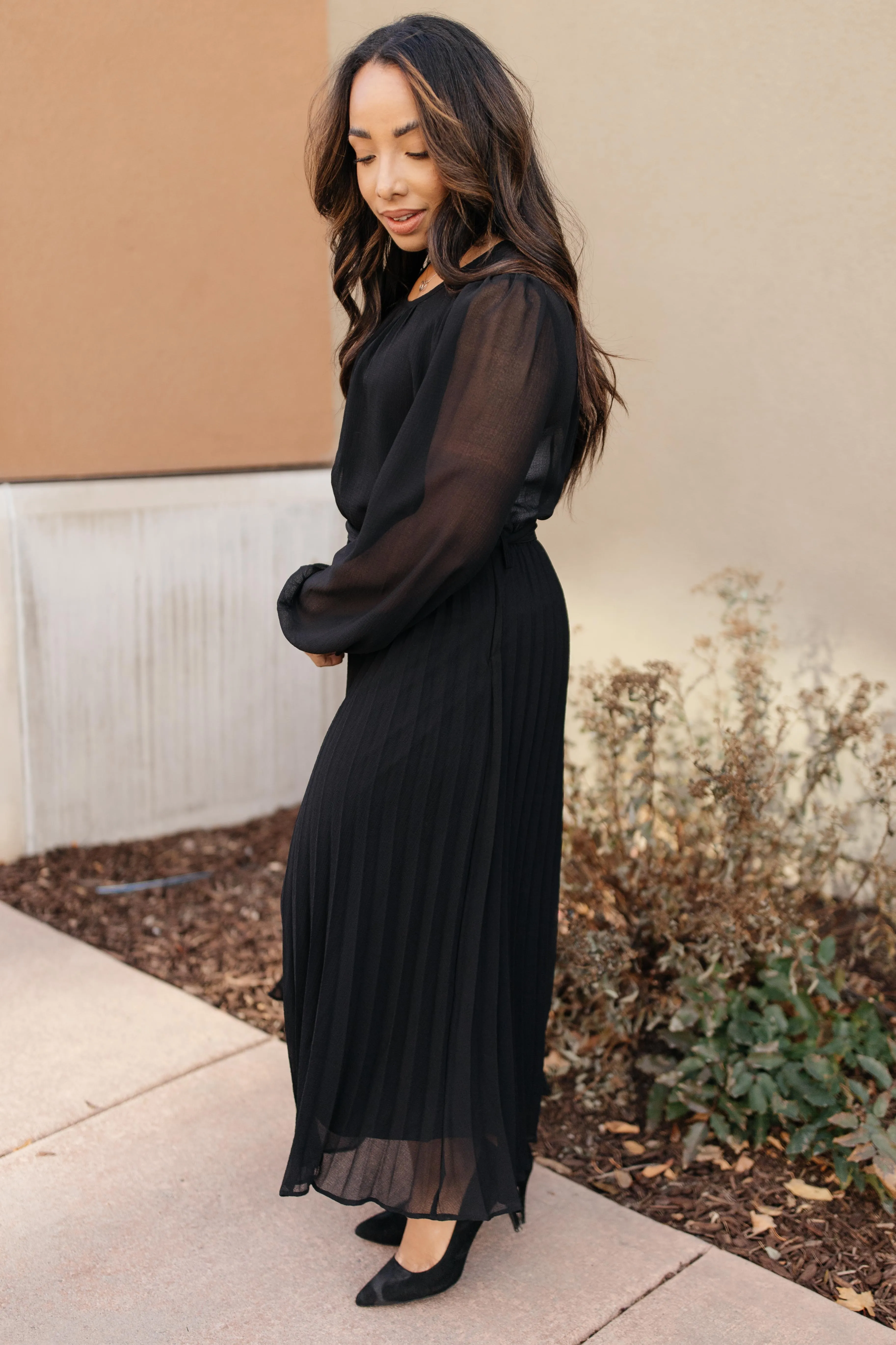 Simple And Pleated Dress in Black