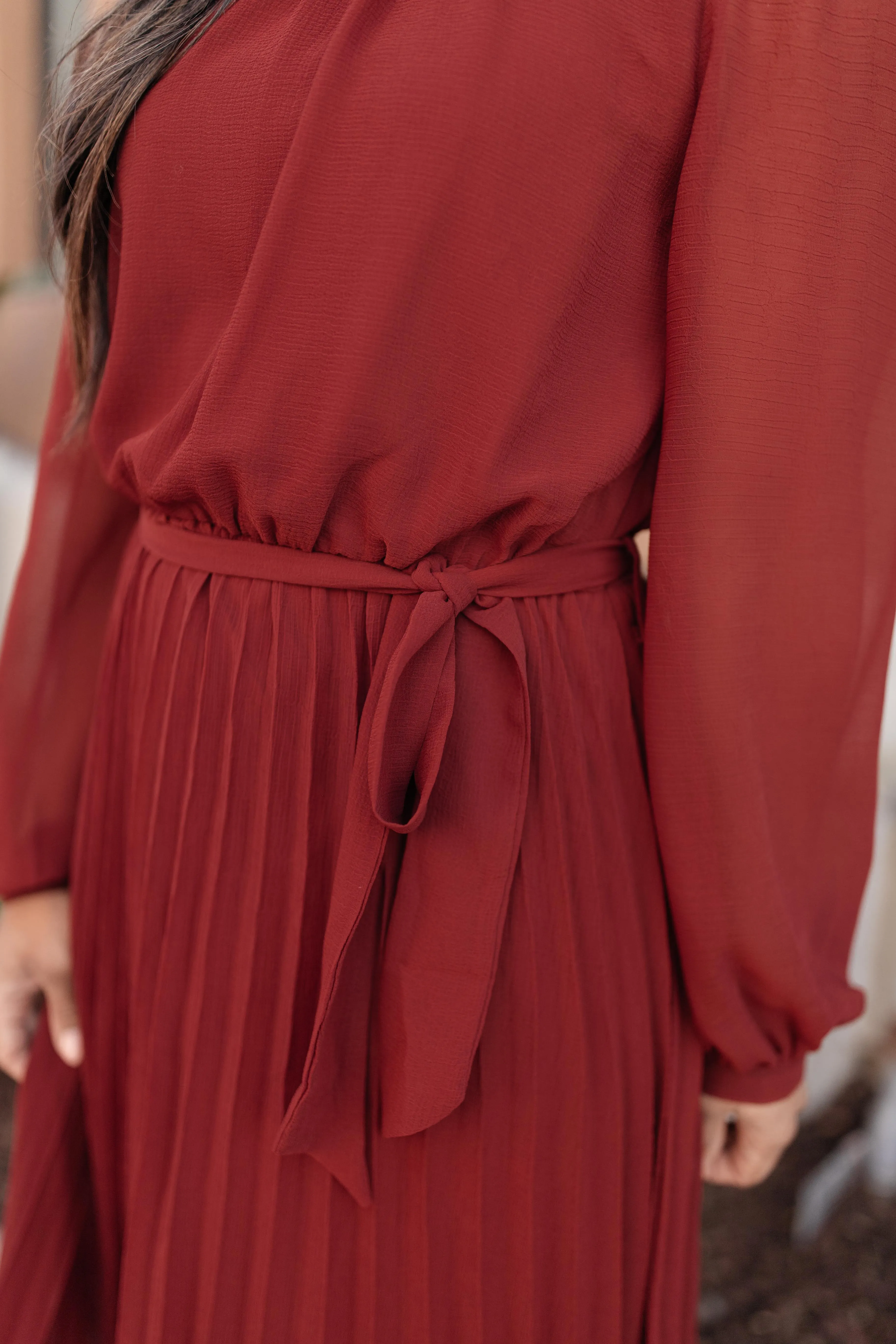 Simple And Pleated Dress in Rust