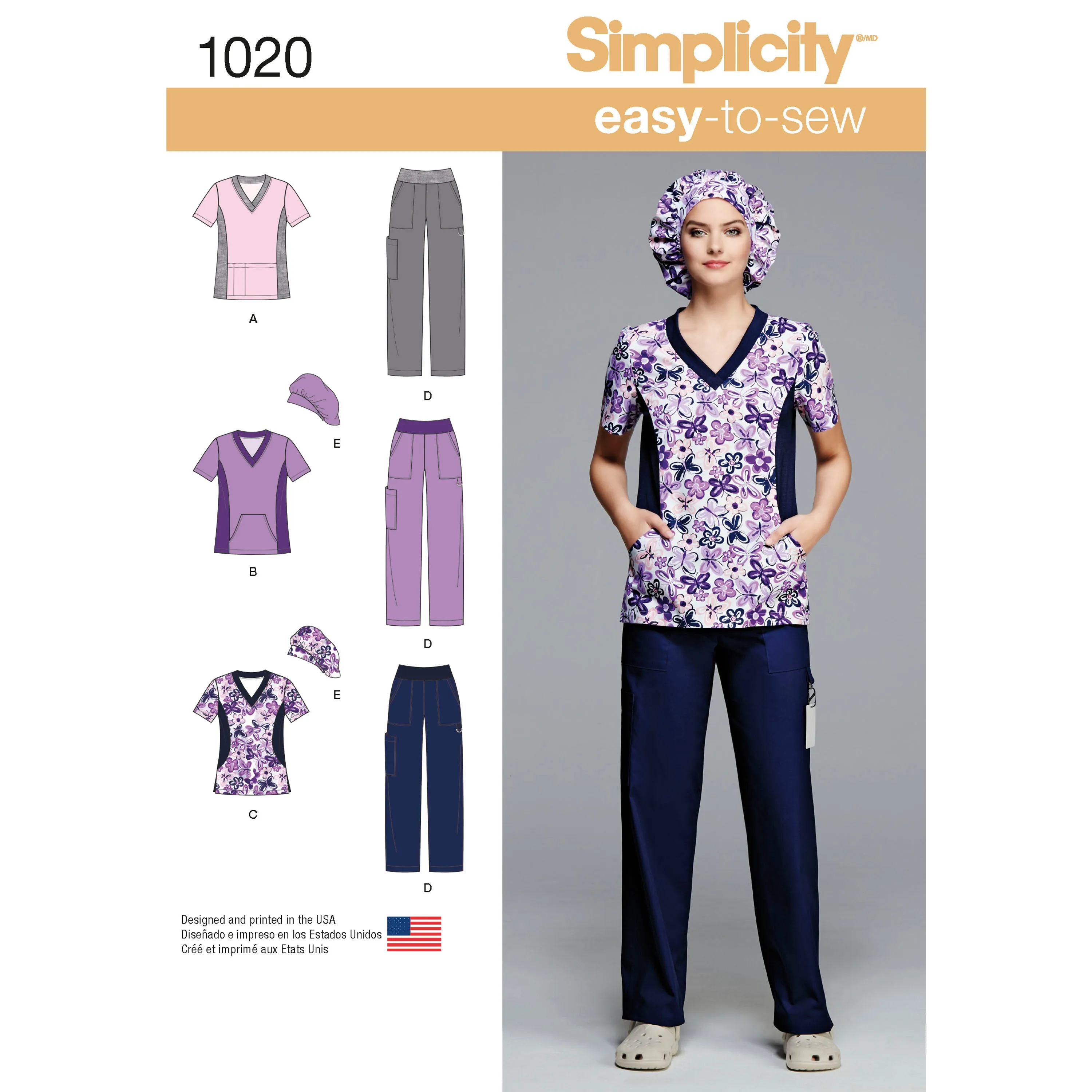 Simplicity Sewing Pattern 1020 Misses' and Plus Size Scrubs