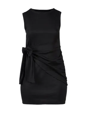 Sleeveless Wrap Ribbon Tie Side Shirring Dress