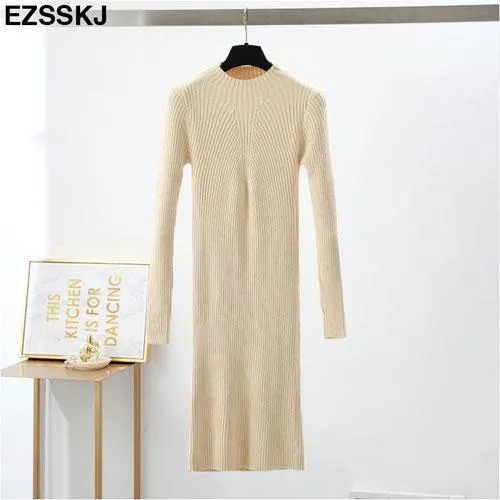 Slim & sexy long sleeve solid color knitted dress