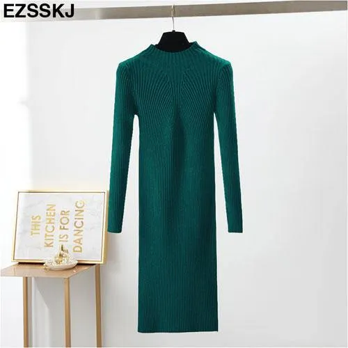 Slim & sexy long sleeve solid color knitted dress