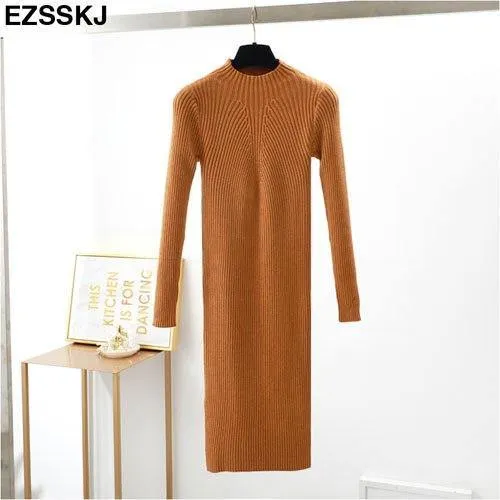 Slim & sexy long sleeve solid color knitted dress