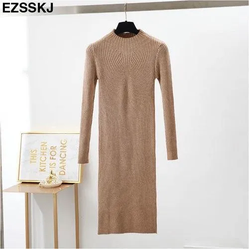 Slim & sexy long sleeve solid color knitted dress