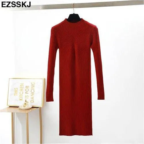 Slim & sexy long sleeve solid color knitted dress