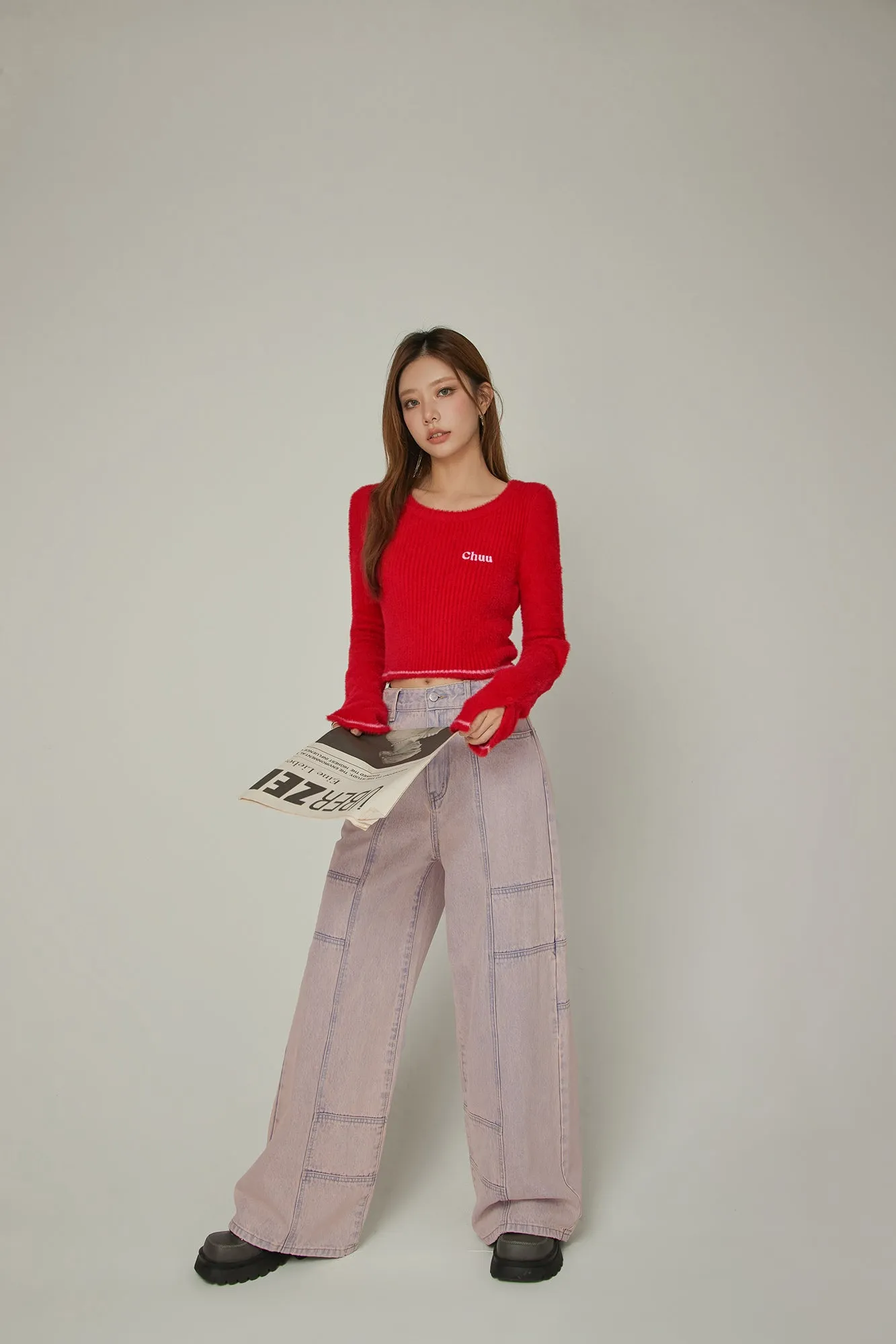 Slit Sleeves Button Crop Knit Sweater