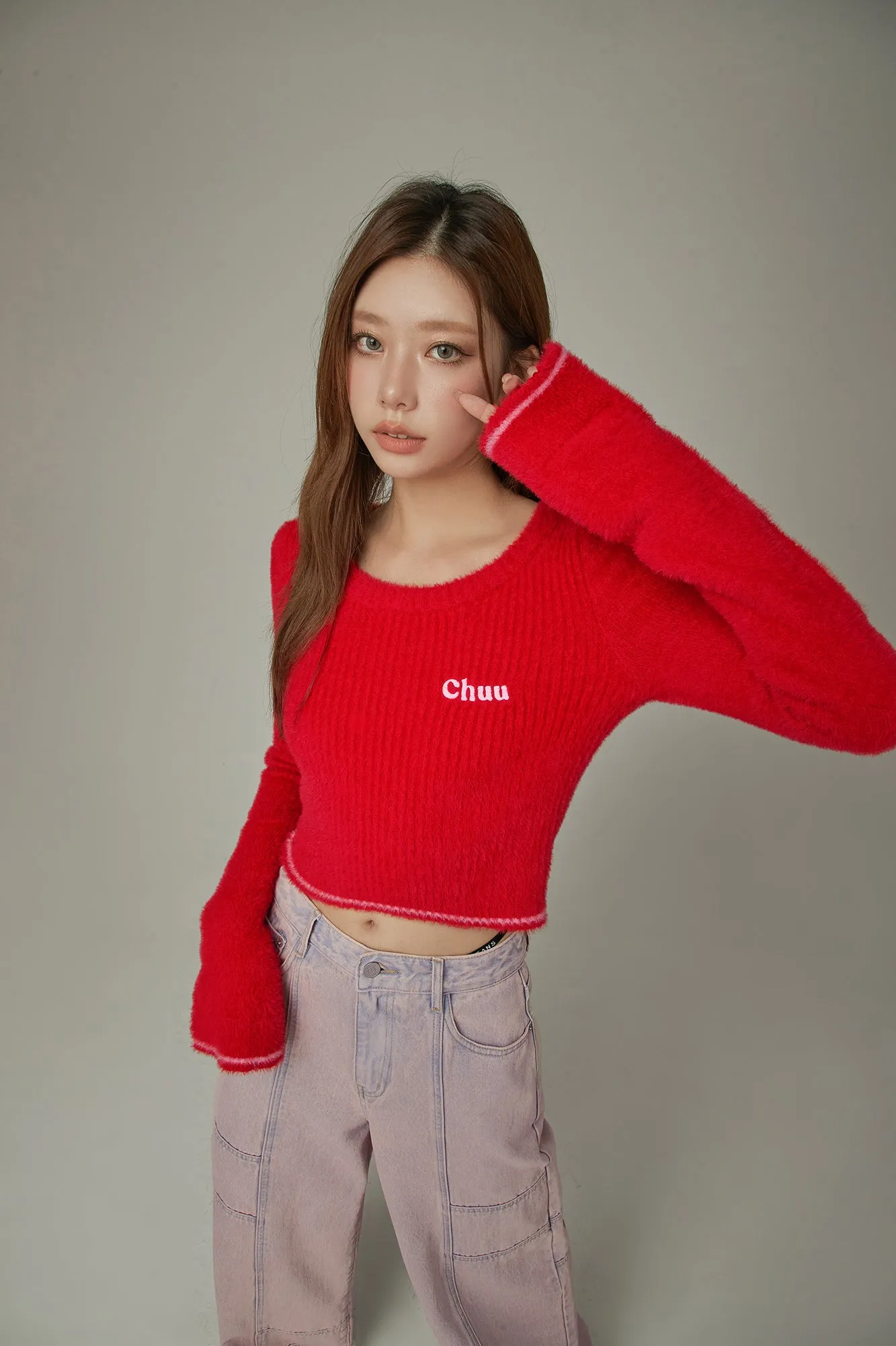 Slit Sleeves Button Crop Knit Sweater