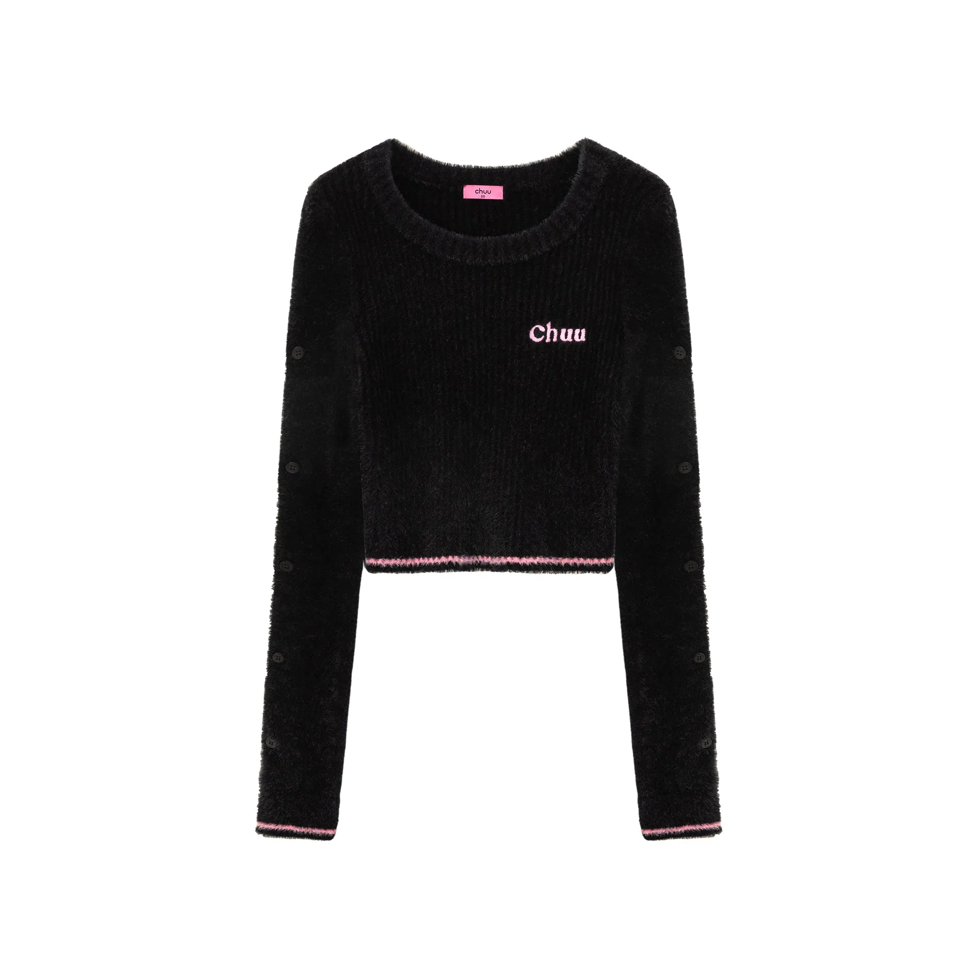 Slit Sleeves Button Crop Knit Sweater