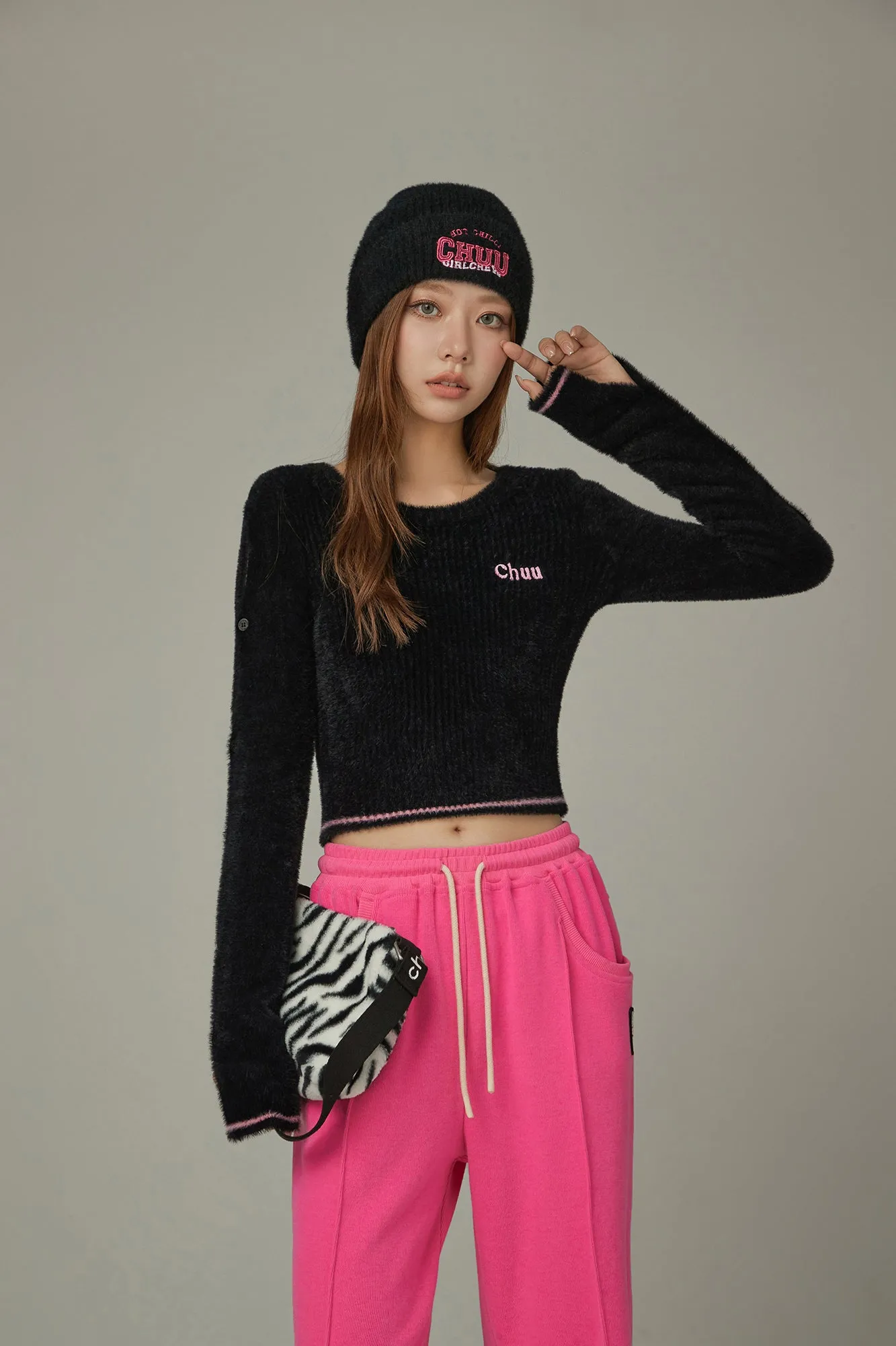 Slit Sleeves Button Crop Knit Sweater