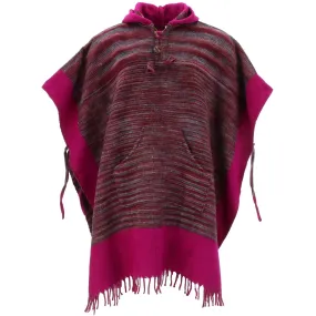 Soft Vegan Wool Hooded Tibet Poncho - Maroon Plum