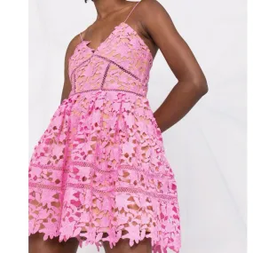 SP Autumn and Winter New Bubble Gum Pink Azalea Lace Hollow-out Camisole Dress Short Skirt Sleeveless Solid Color Dress