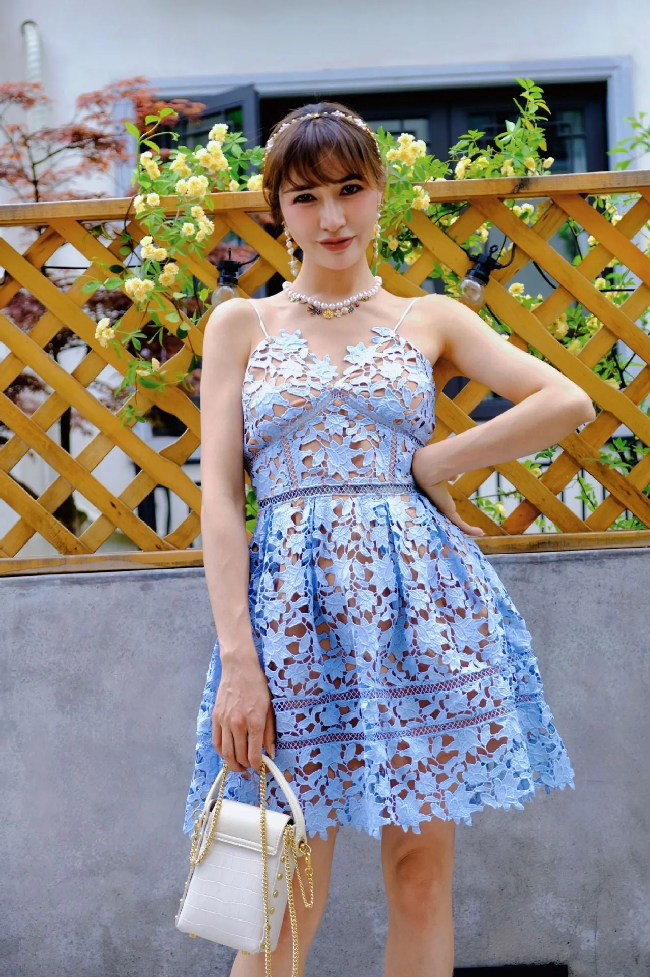 SP Autumn and Winter New Bubble Gum Pink Azalea Lace Hollow-out Camisole Dress Short Skirt Sleeveless Solid Color Dress