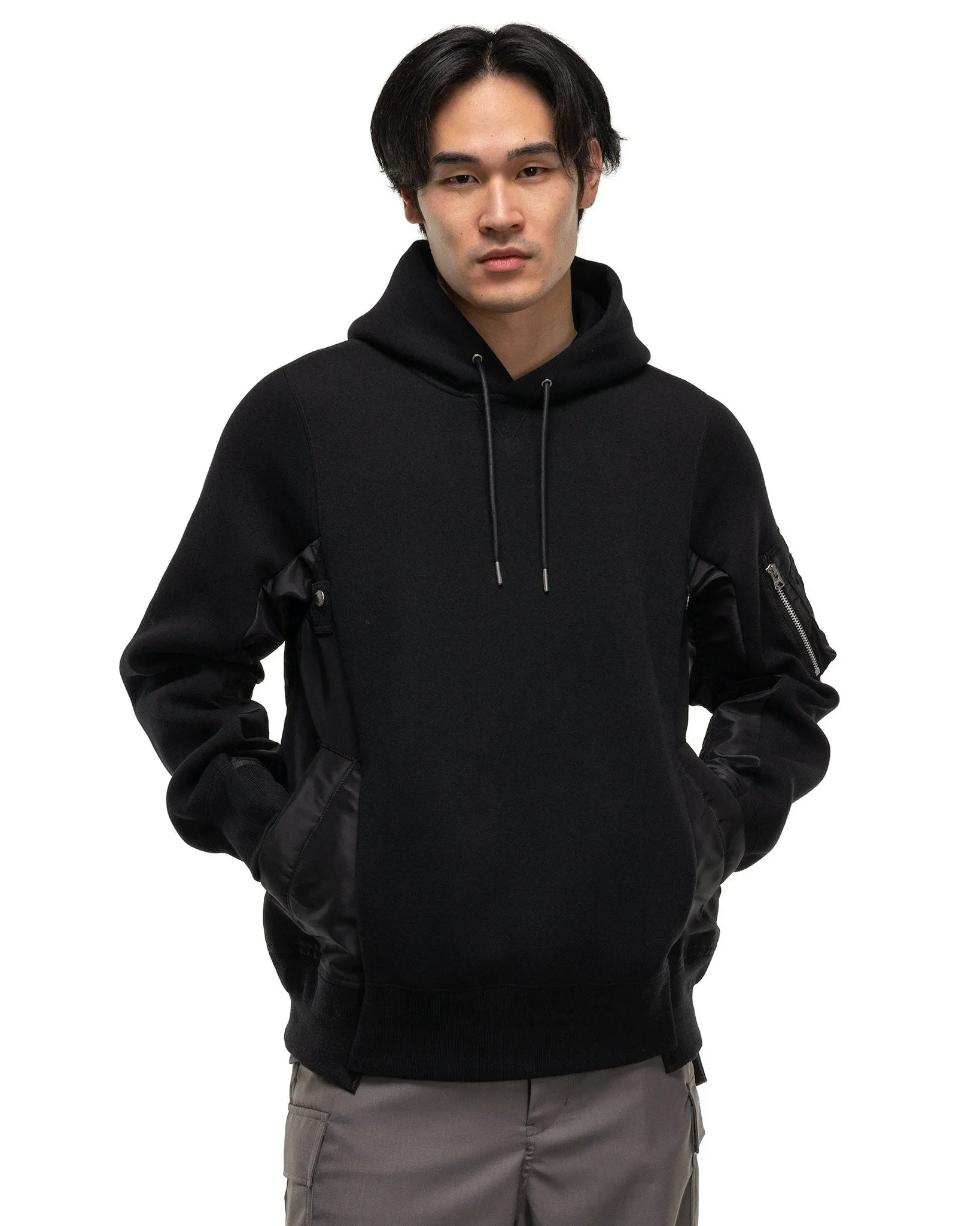 Sponge Sweat x Nylon Twill Hoodie Black