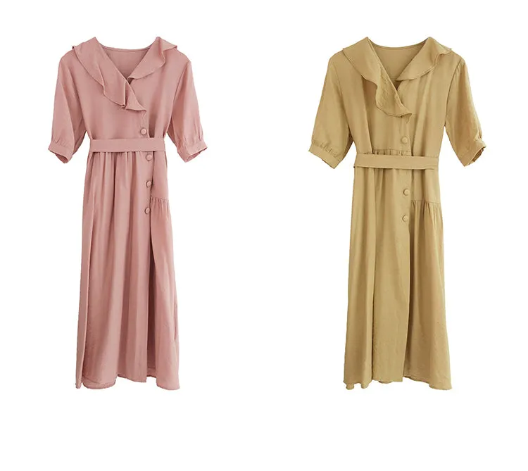 spring new Korean version of the cute solid color with short-sleeved dress