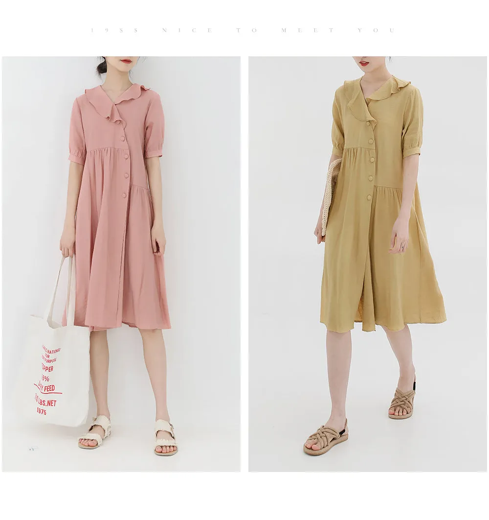 spring new Korean version of the cute solid color with short-sleeved dress