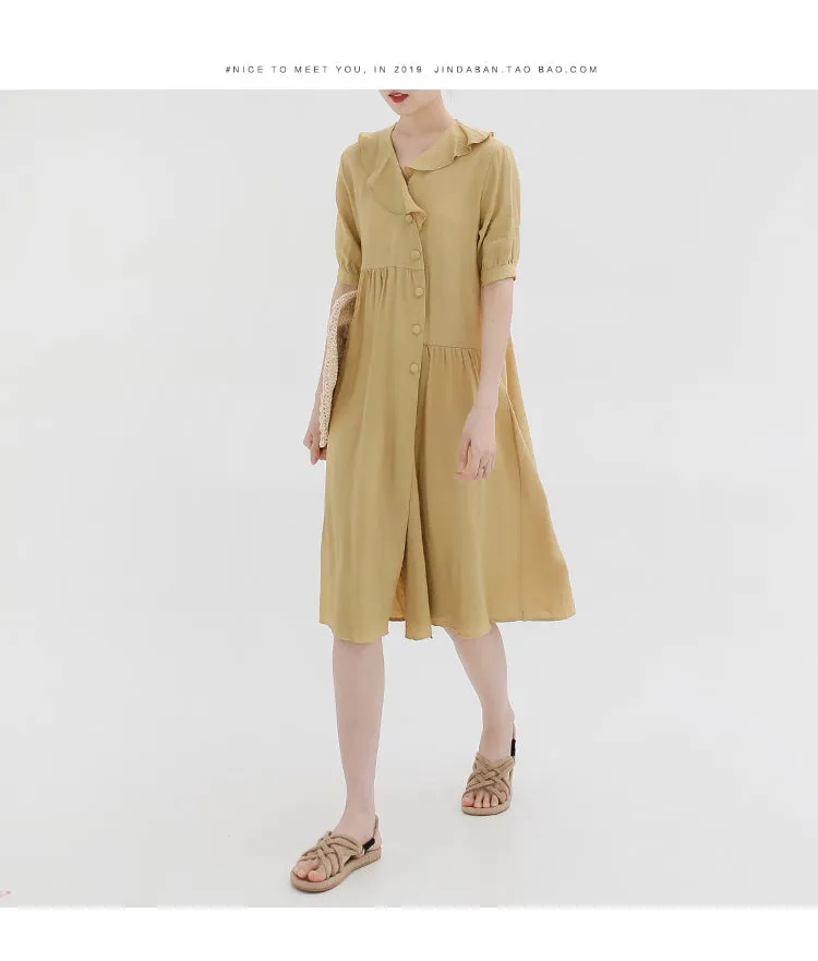 spring new Korean version of the cute solid color with short-sleeved dress