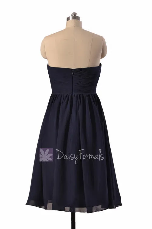 Strapless Knee length Bridesmaid Dress Navy Chiffon Sweetheart Formal Dress(BM10821S)