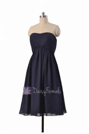 Strapless Knee length Bridesmaid Dress Navy Chiffon Sweetheart Formal Dress(BM10821S)