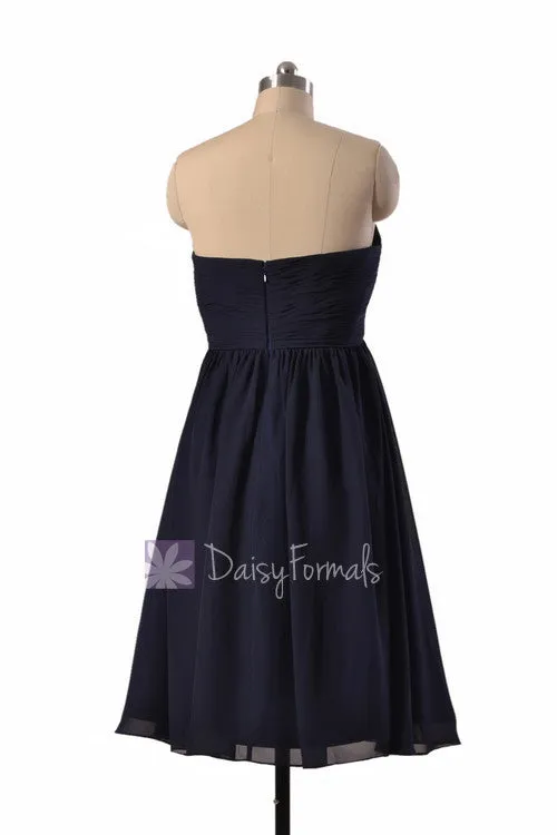 Strapless Knee length Bridesmaid Dress Navy Chiffon Sweetheart Formal Dress(BM10821S)