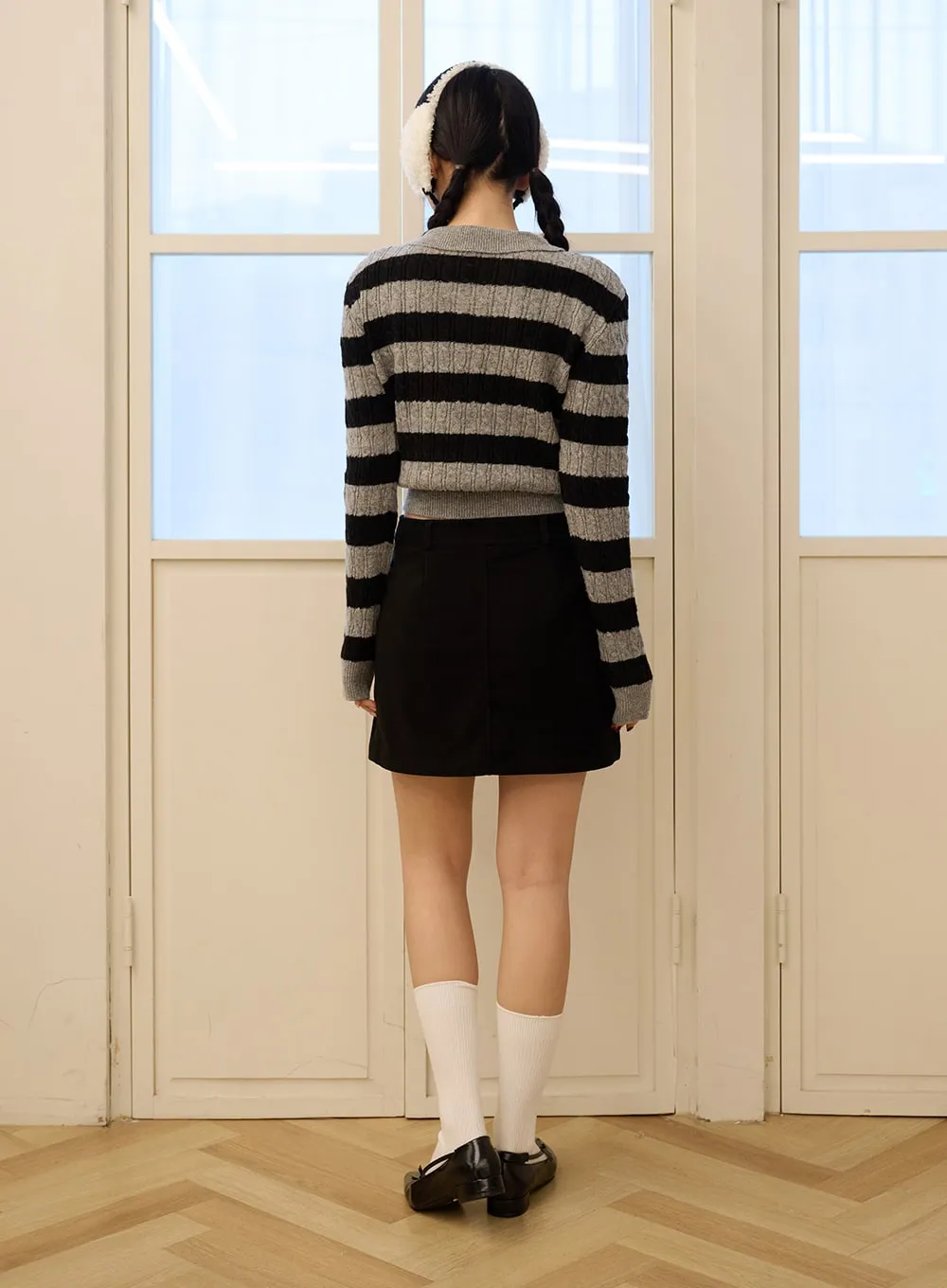 Striped Collar Knit Polo Top OD326