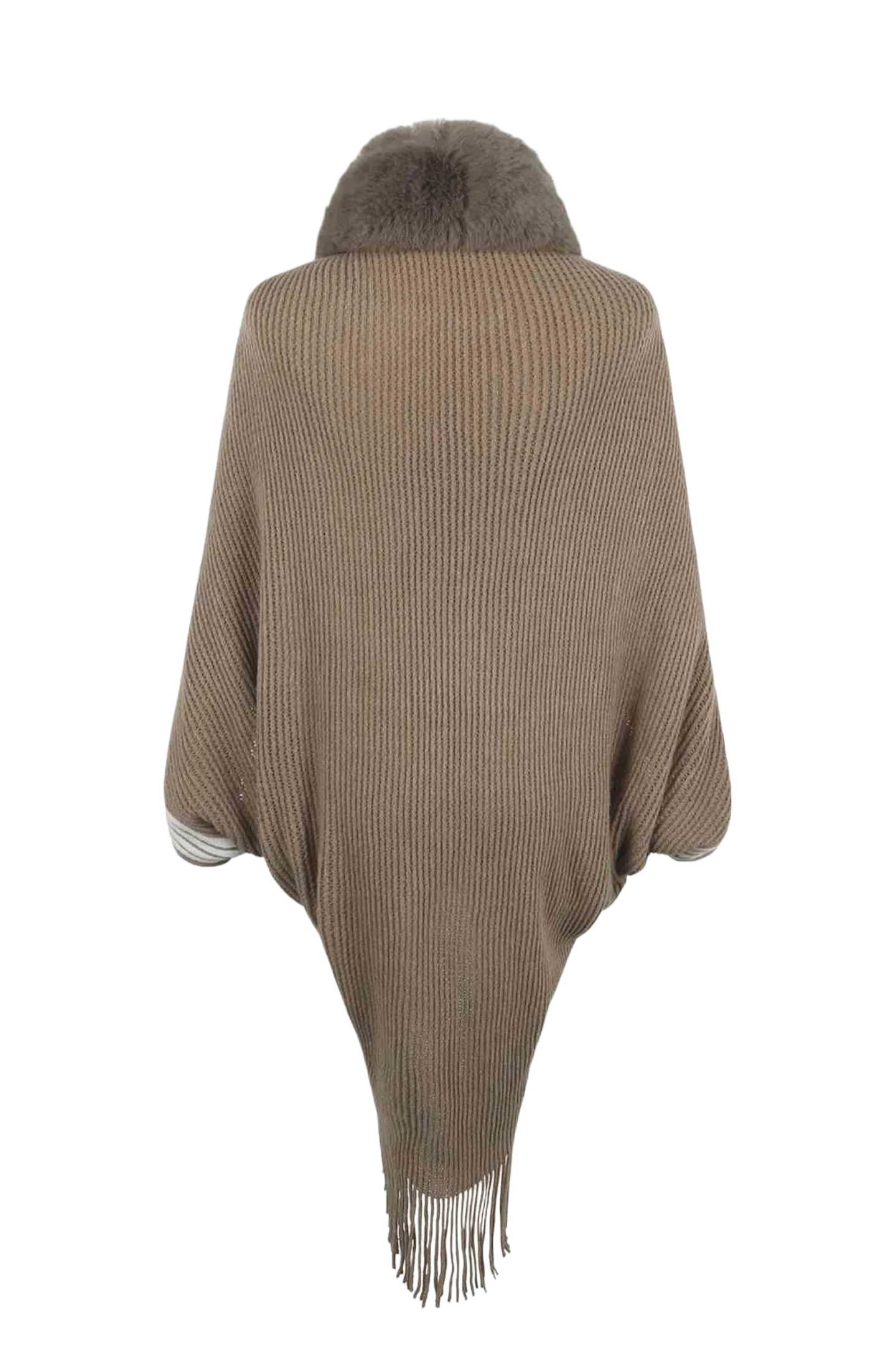 Striped Fringe Detail Long Sleeve Poncho