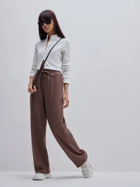 Studiofit Brown Seersucker High-Rise Track Pants