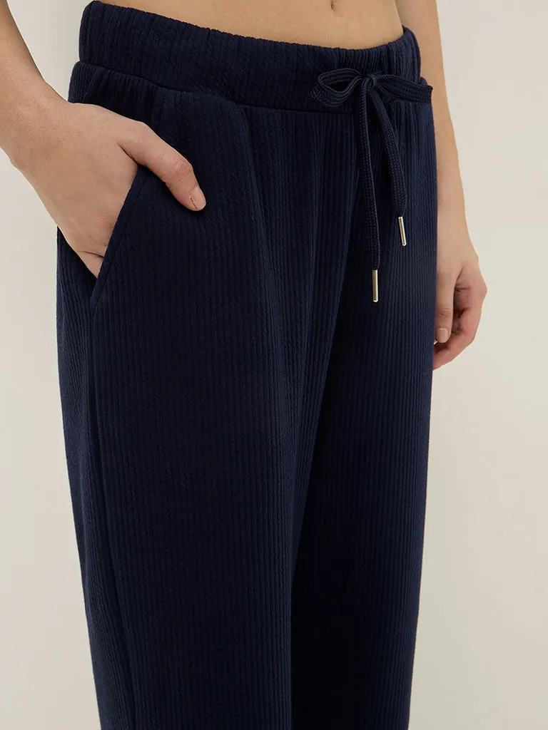 Studiofit Navy Seersucker High-Rise Track Pants