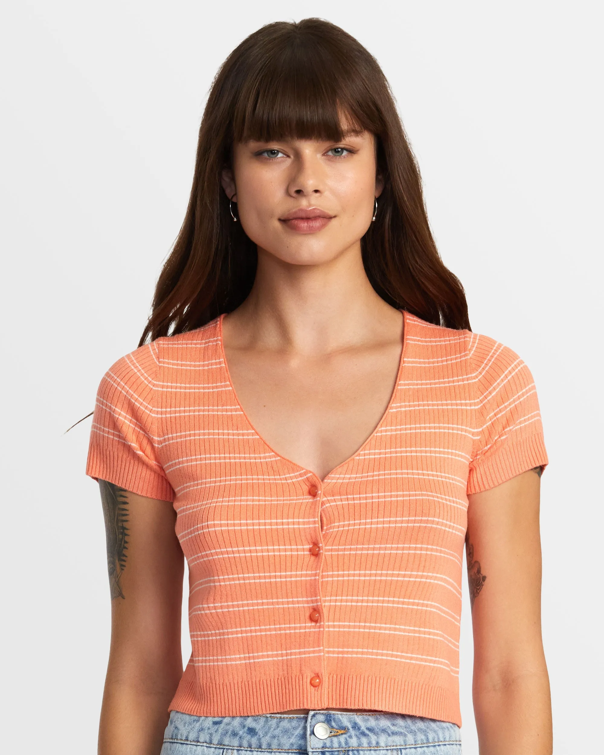 Taylor Sweater Top V-Neck Sweater - Fusion Coral