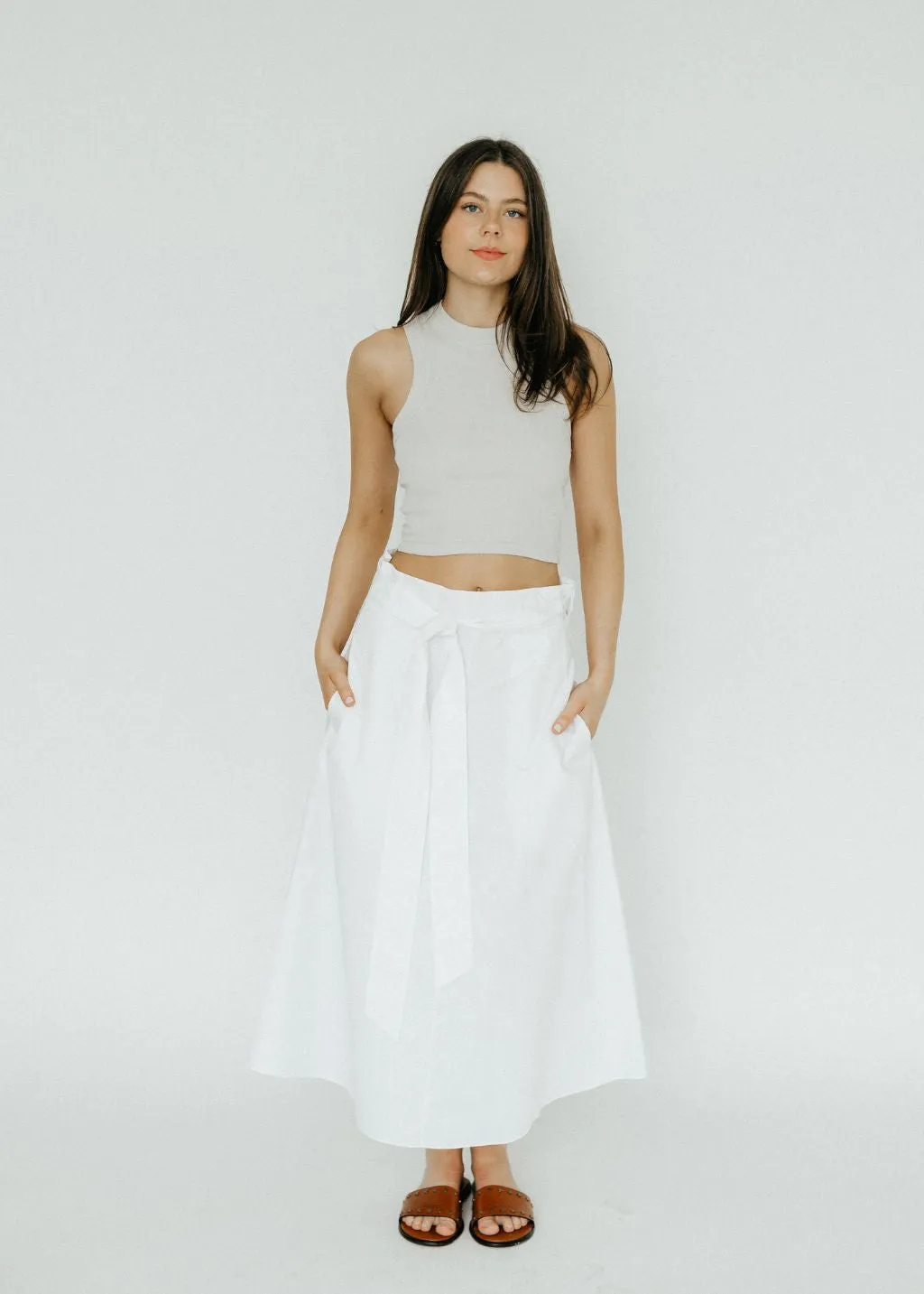 Tibi Ribbed T Cropped Tank in Stone