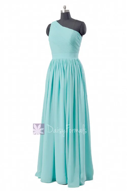 Tiffany Blue One-Shoulder Long Bridal Party Dress Turquoise Bridesmaid Dress(BM122)