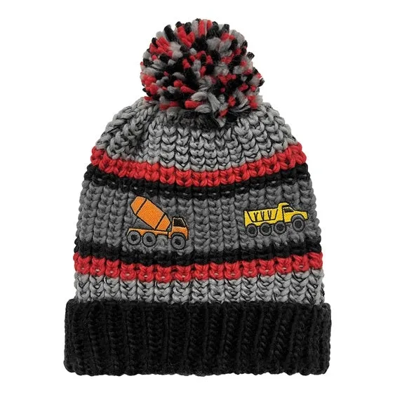 Toddler Boys Knit Cuff Hat with Embroidered Trucks, Assorted Colors