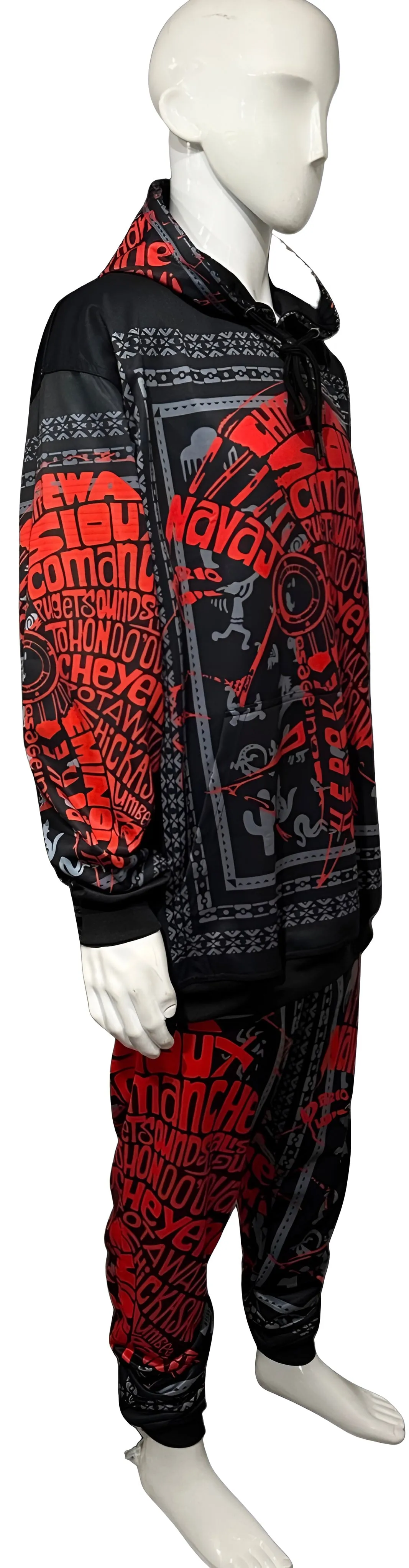 ^TRIBE VIBES^ (RED-GREY-BLACK) FULL HOODED PULLOVER SWEATSUITS