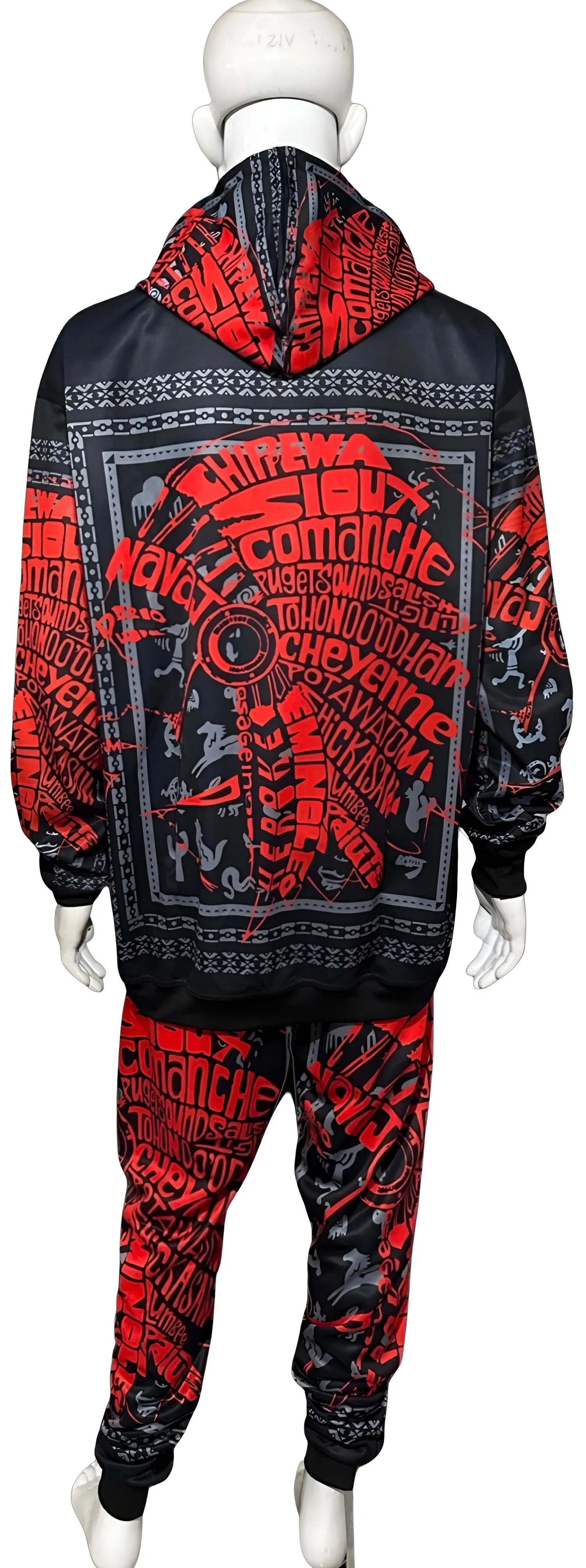 ^TRIBE VIBES^ (RED-GREY-BLACK) FULL HOODED PULLOVER SWEATSUITS