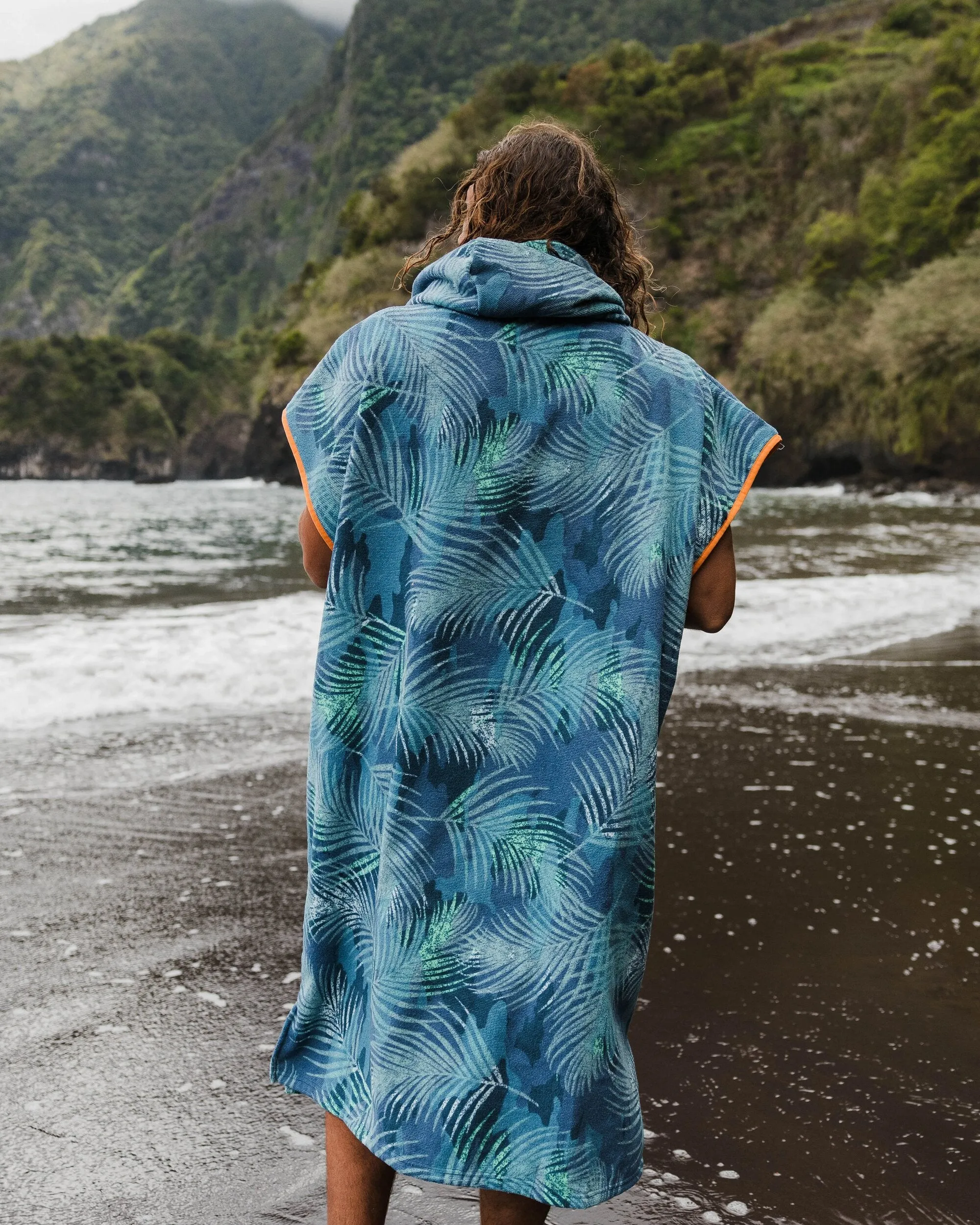 Tulum Recycled Towel Poncho - Palm Camo Moonlight