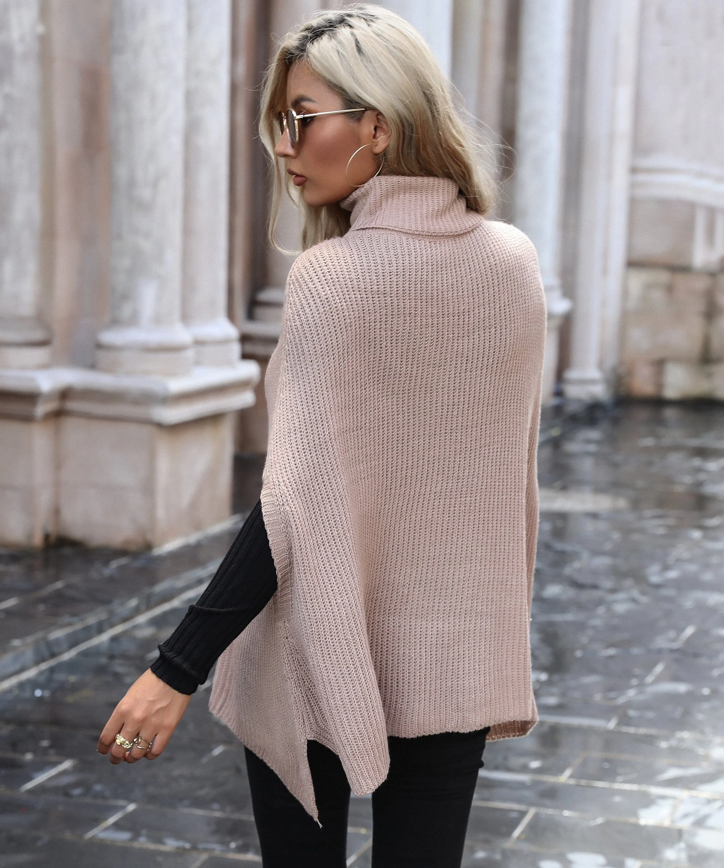 Turtleneck Chunky Knit Poncho