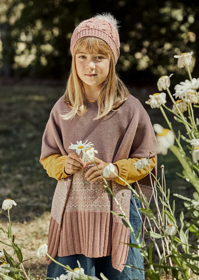 Uimi Jarrah Folk Pattern Poncho Merino. Colour Mocha