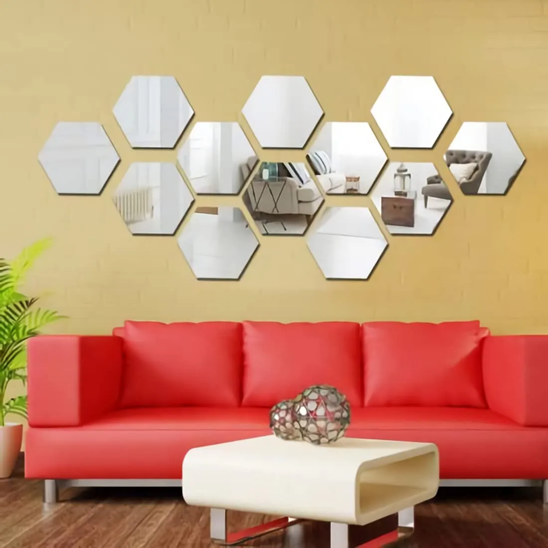 Unique Hexagon Mirror for Wall Decor (Pack of 12)