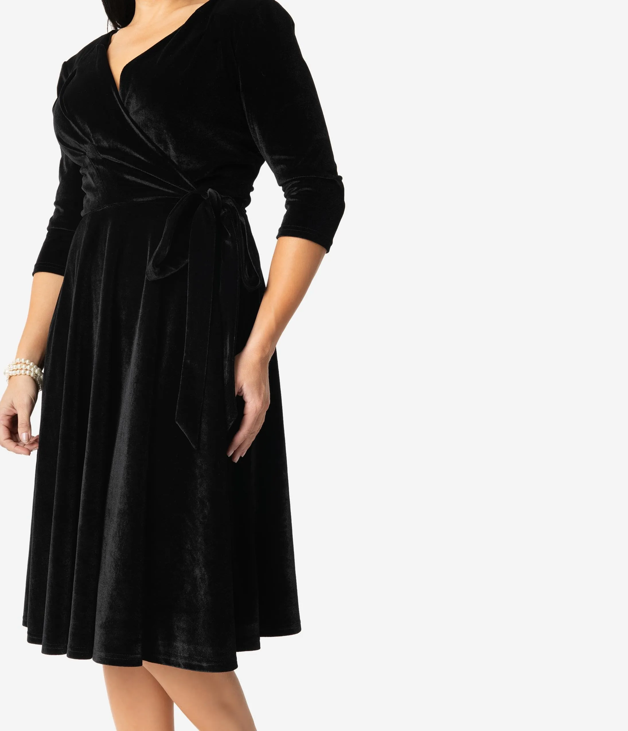 Unique Vintage 1940s Style Black Velvet Kelsie Wrap Dress