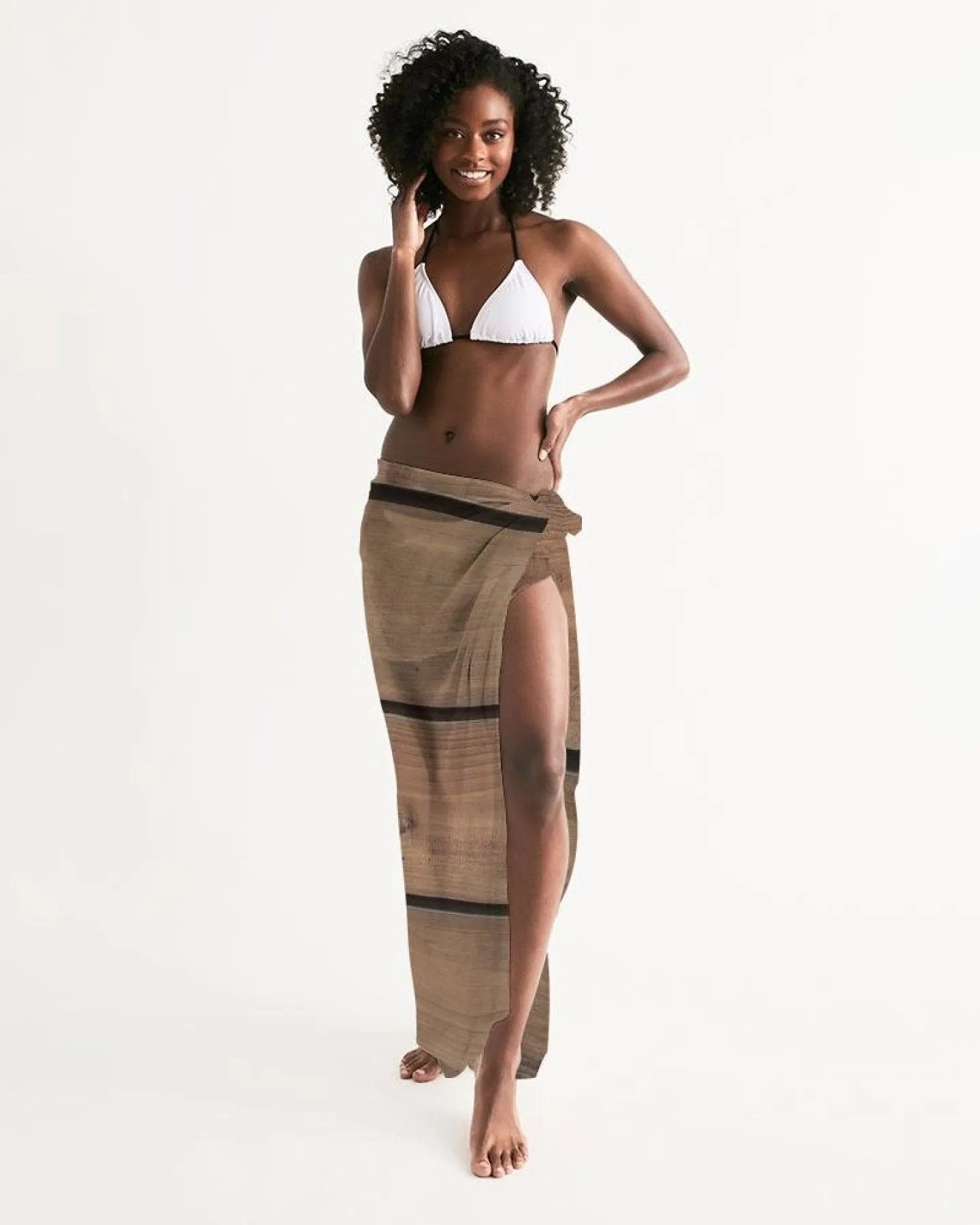 Uniquely You Sheer Sarong Swimsuit Cover Up Wrap / Brown Wood