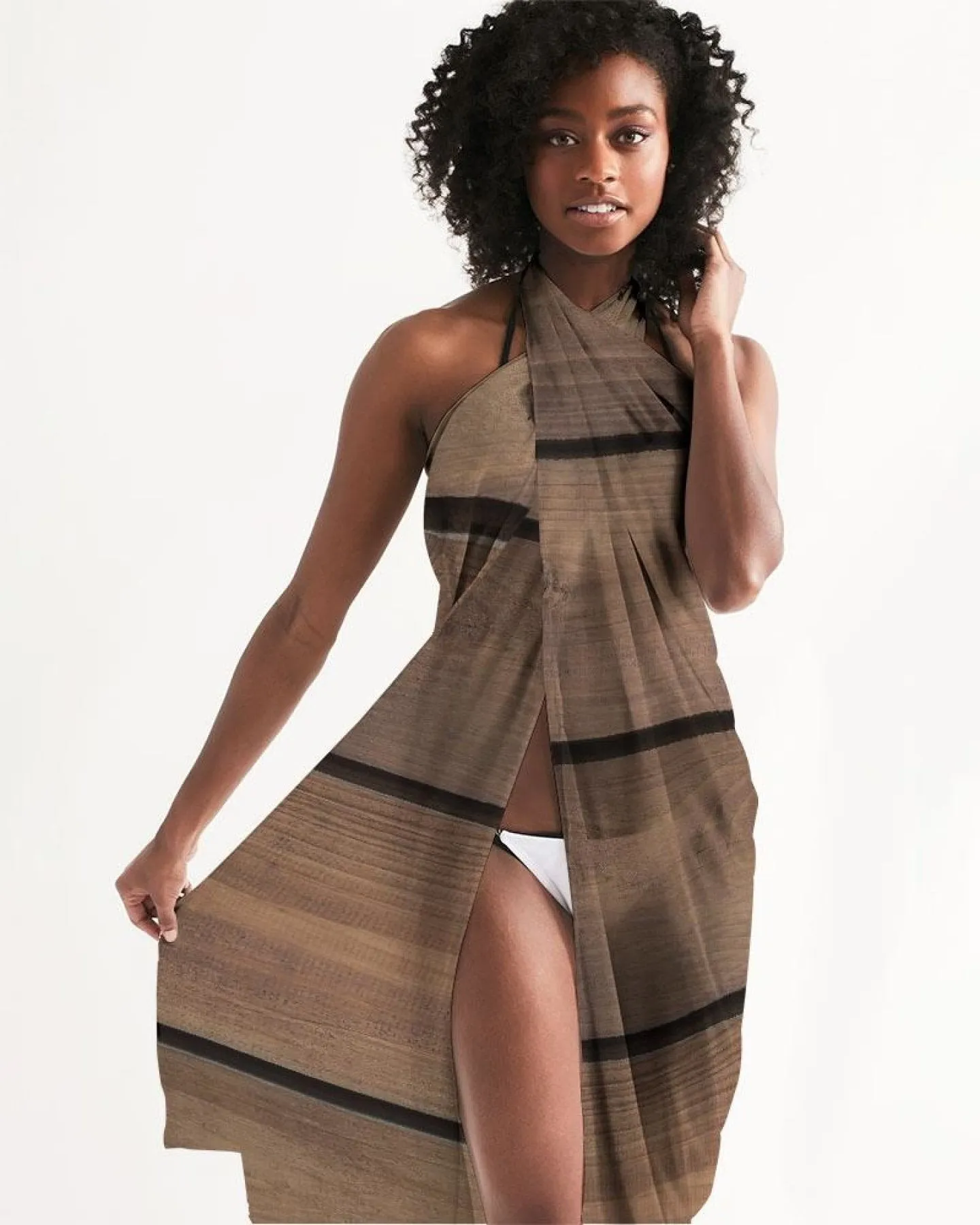 Uniquely You Sheer Sarong Swimsuit Cover Up Wrap / Brown Wood