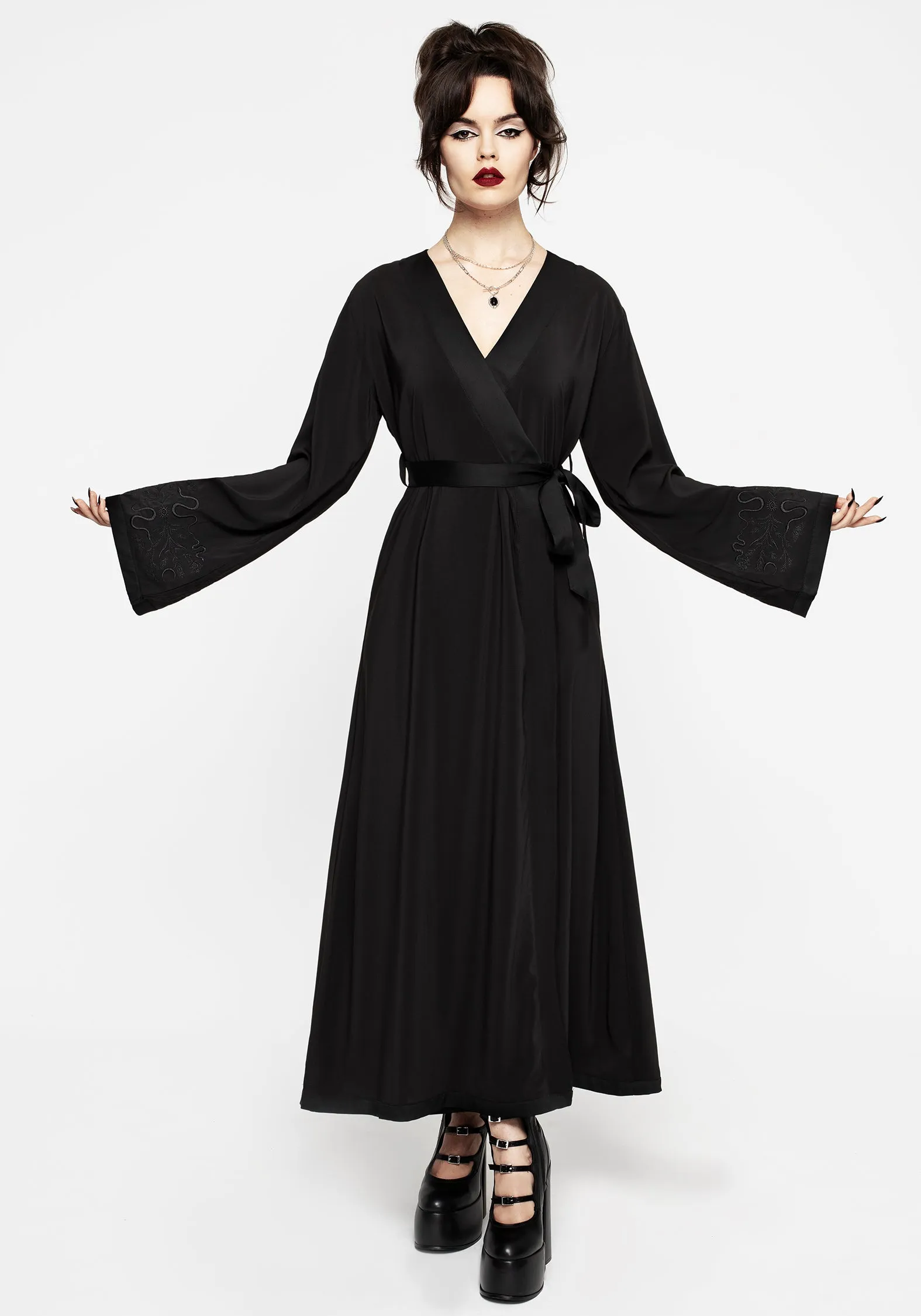 Veles Embroidered Chiffon Midaxi Wrap Dress