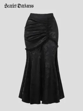 Victorian Satin Jacquard Asymmetric Bodycon Skirt