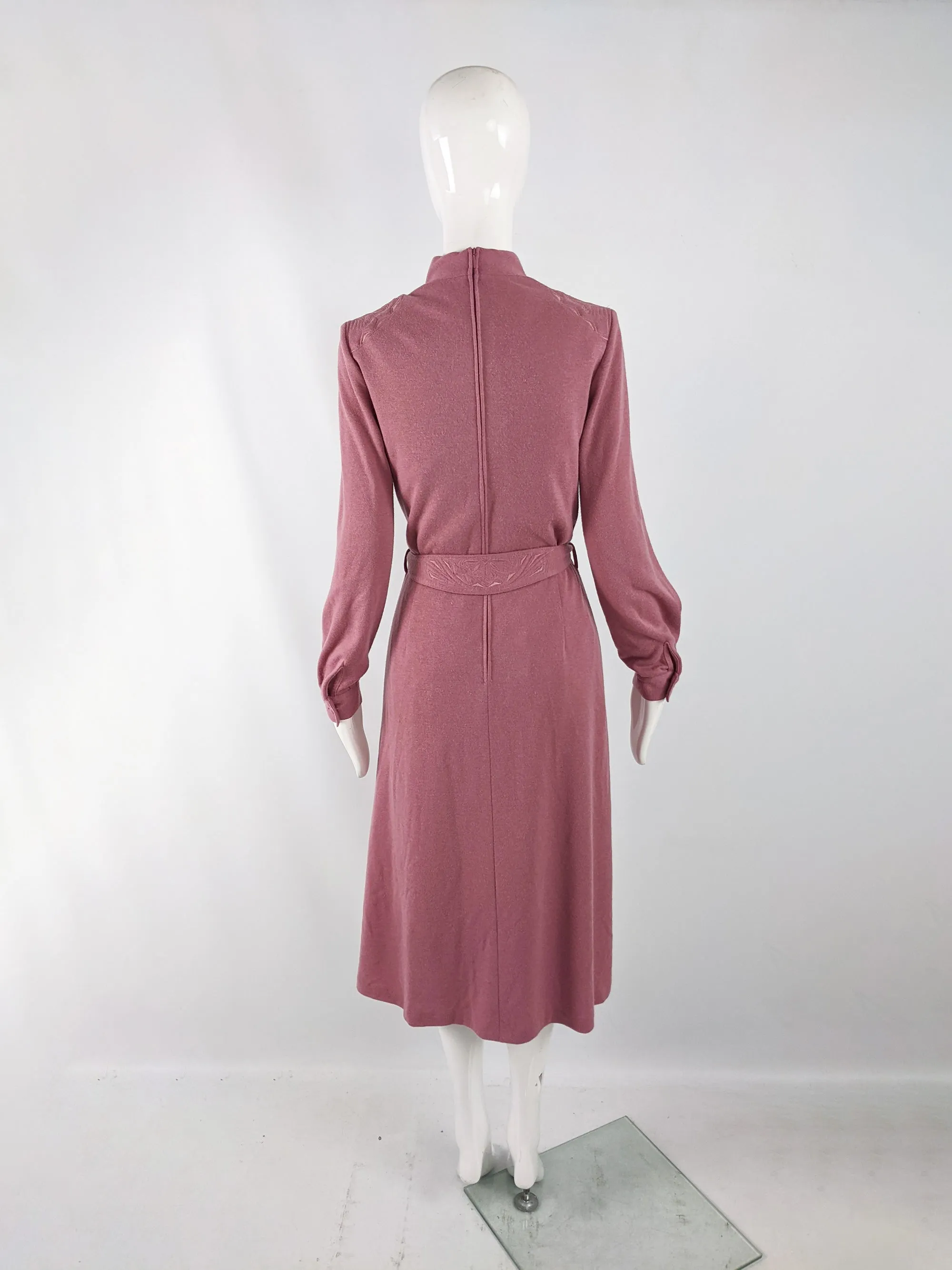 Vintage Pink Embroidered High Cowl Neck Dress, 1970s